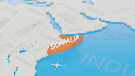 Somalia highlighted on a white simplified 3D world map. Digital 3D render.の写真素材