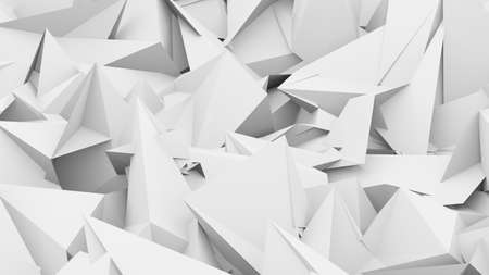 White shards, crystal-like shapes. Geometrical pattern background. Digital 3D render.