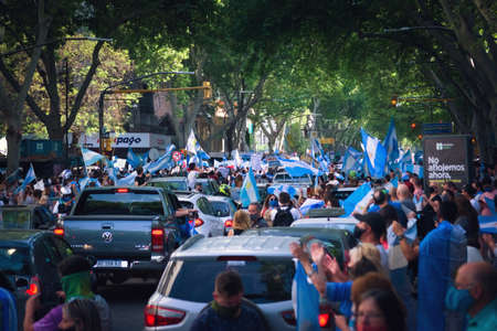 2020-10-12, Mendoza, Argentina: Crowd protesting in the streets against the economic and political measures of president Alberto Fernandez.のeditorial素材