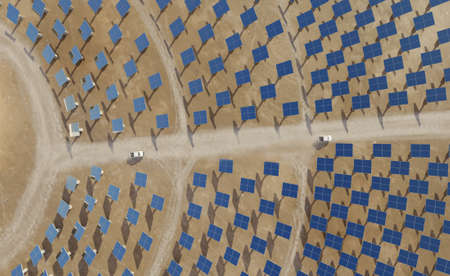 Solar energy plant with a circular array of collectors. Clean energy, modern technology concept....