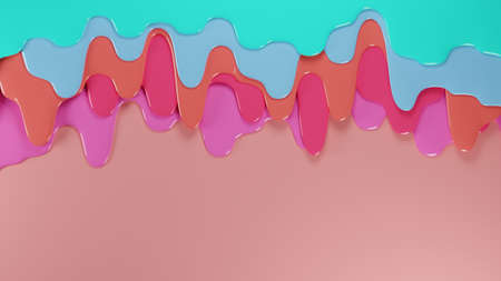 Colorful dripping layers in pastel colors. Abstract concept background. Digital 3D render.の写真素材