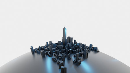 Futuristic city on a tiny world. Abstract concept digital render.の写真素材
