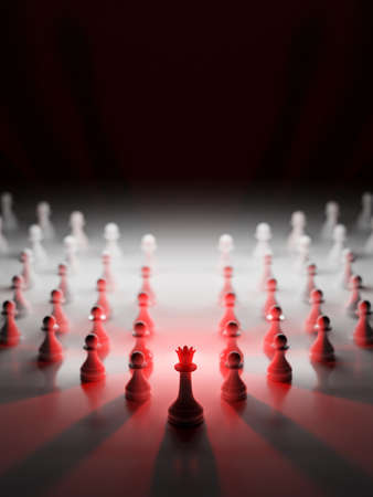 White chess queen flanked by an army of white pawns. Power symbol, strong leadership concept. Digital 3D rendering.の写真素材