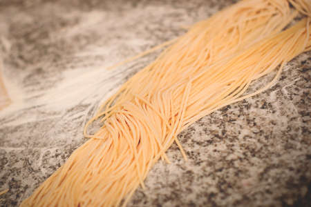Homemade fresh pasta, traditional italian cuisine. Close up.の写真素材