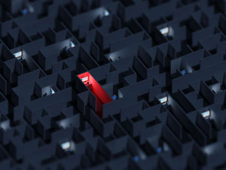 Office workers trapped in a maze. Workaholic, social isolation concept. Digital 3D rendering.の写真素材