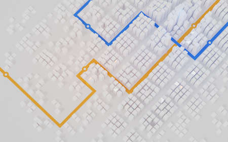Modern white city concept with GPS symbol. Digital 3D rendering.