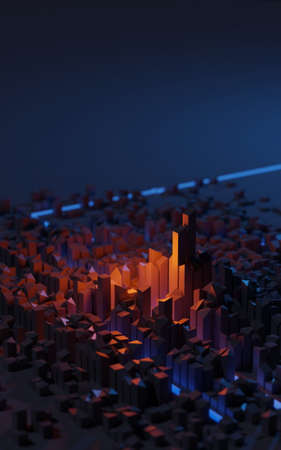 Modern vibrant night city concept abstract background with neon lights. Digital 3D rendering.の写真素材