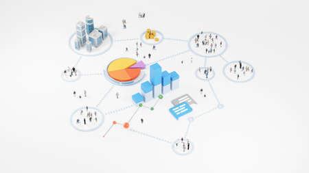Big data analytics, abstract concept. Graphs and charts showing information and groups of people on...