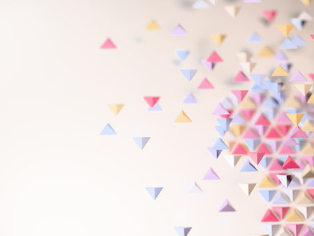 Colorful triangles against white background. Digital 3D rendering.の写真素材