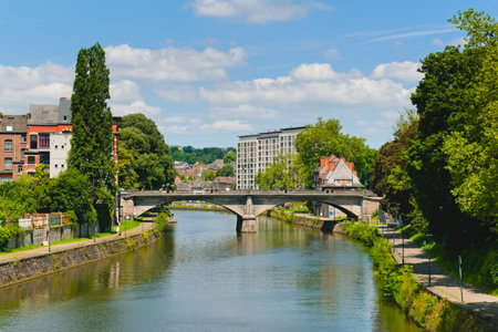 Picturesque view of a bridge over the Sambre river in Namur, Belgium.の写真素材