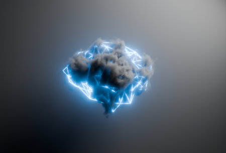 Cloud computing, artificial intelligence abstract concept Digital cloud with neon wireframe. Digital 3D rendering.の写真素材