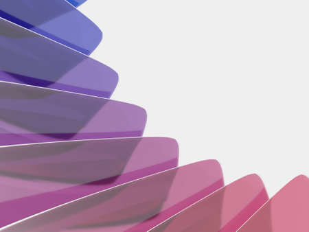 Abstract translucent shapes in color gradient of blue and mauve, on white background. Digital 3d rendering.の写真素材