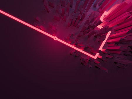 Abstract city with neon glowing lights. Cyberpunk, synthwave aesthetic. Digital 3D render.の写真素材