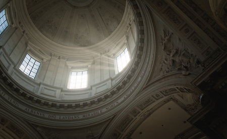 Main dome of the Cathedral of Saint Aubain in Namur, Belgium. Interior view.の写真素材