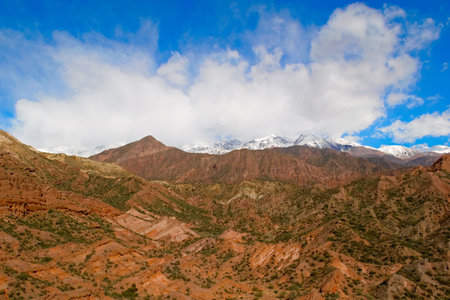 Snow capped Andes mountains near Potrerillos, Argentina.の写真素材