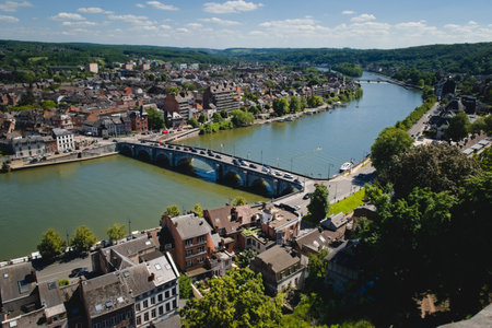City of Namur, Belgium. Elevated view of a bridge across the river.の写真素材
