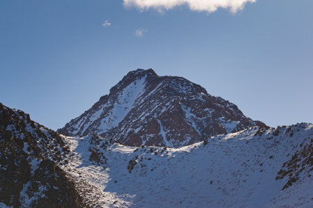 Snowy Andes mountains in Mendoza, Argentinaの写真素材