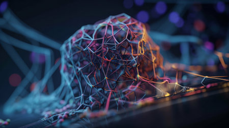 3d illustration of abstract connection structure. Science and technology background. AI neural network.の素材