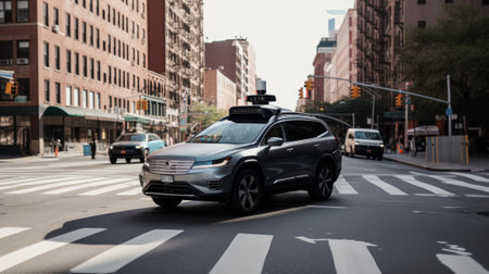 Self driving car on the street in New York.の素材