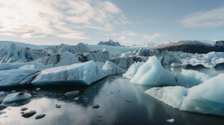 Ice formations and icebergs in Glacier Lagoon, Iceland, Europeの素材