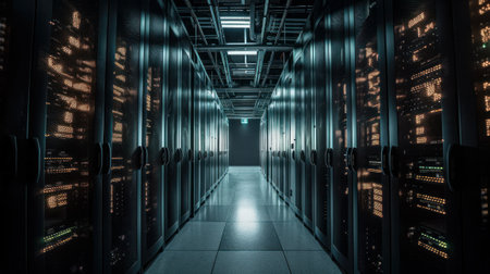 Server room data center. Internet and technology concept. 3D Renderingの素材