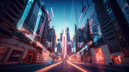 Highway with motion blur in the city. 3d rendering.の素材