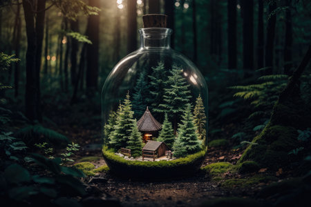 Small house in a bottle in the forest. Fairy tale concept.の素材