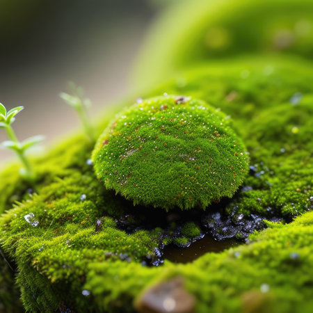 Green moss in the forest with shallow depth of field and blurred backgroundの素材
