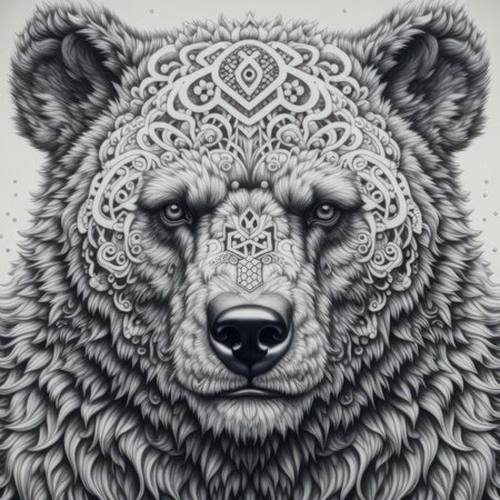 Portrait of a grizzly bear. hand-drawn illustration.の素材