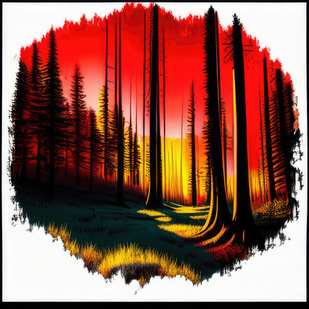 Sunset in the forest. vector illustration. clip-art.の素材