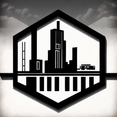 real estate illustration. Building silhouette on the background of the sky.の素材
