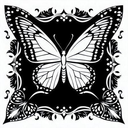 Butterfly on a black and white background. vector illustration.の素材