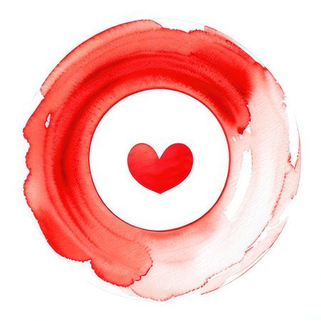 Red watercolor circle on a white background. The symbol of love.の素材