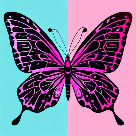 butterfly silhouette on pink and blue background. vector illustrationの素材