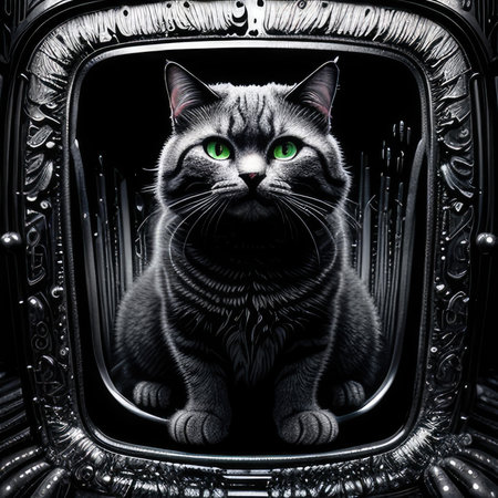 Gray cat with green eyes 3d rendering.の素材