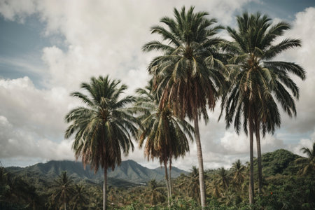 Foto per Palm trees on the background of the mountains. - Immagine Royalty Free