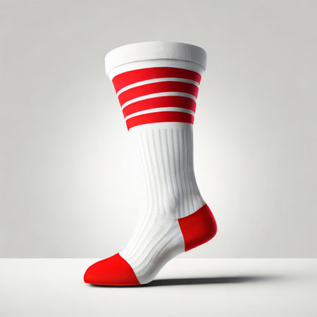 Red and white striped socks on a white background. 3d renderingの素材
