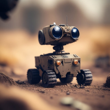 Little cartoon robot explores the areaの素材