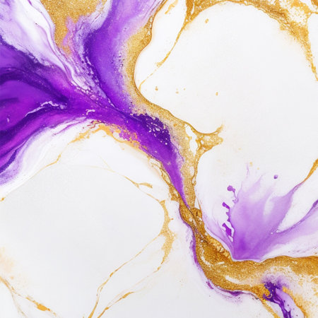 Abstract purple and gold liquid texture background. Watercolor hand drawn marbling illustration.の素材
