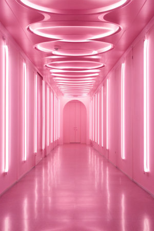 Pink corridor in a modern office building. 3d render illustration.の素材