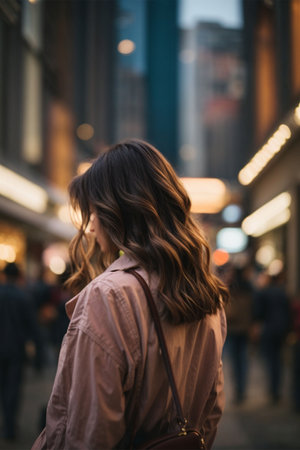 young beautiful hipster woman walking in the city, lifestyle people conceptの素材