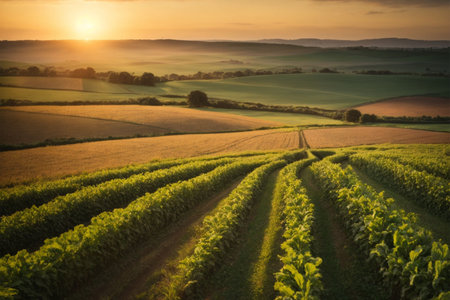 Sunset over the Moravian fields in summerの素材