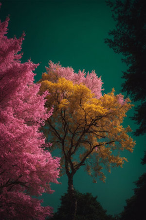 Cherry blossoms in full bloom in a park in autumn.の素材