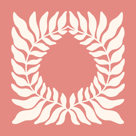 Wreath of leaves on a pink background. Vector illustration.の素材