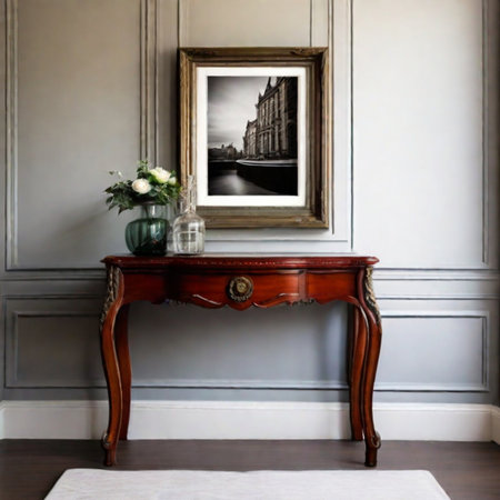 Vintage table with picture frame in the interior of a classic roomの素材