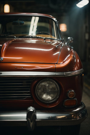 Close up of an old american car, low angle view.の素材