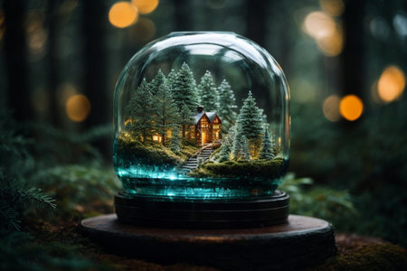 Snow globe with house and forest.の素材