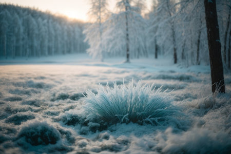 Frosty morning in the winter forest. Beautiful winter landscape.の素材