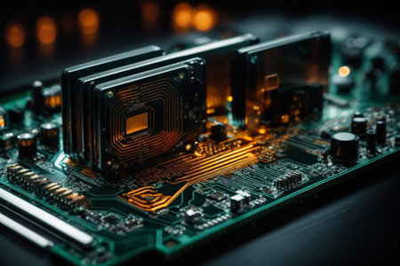 Electronic circuit board. Electronic computer hardware technology. Integrated communication processor. Information engineering component.の素材
