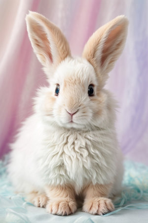 Cute little rabbit on light background, closeup. Easter bunnyの素材